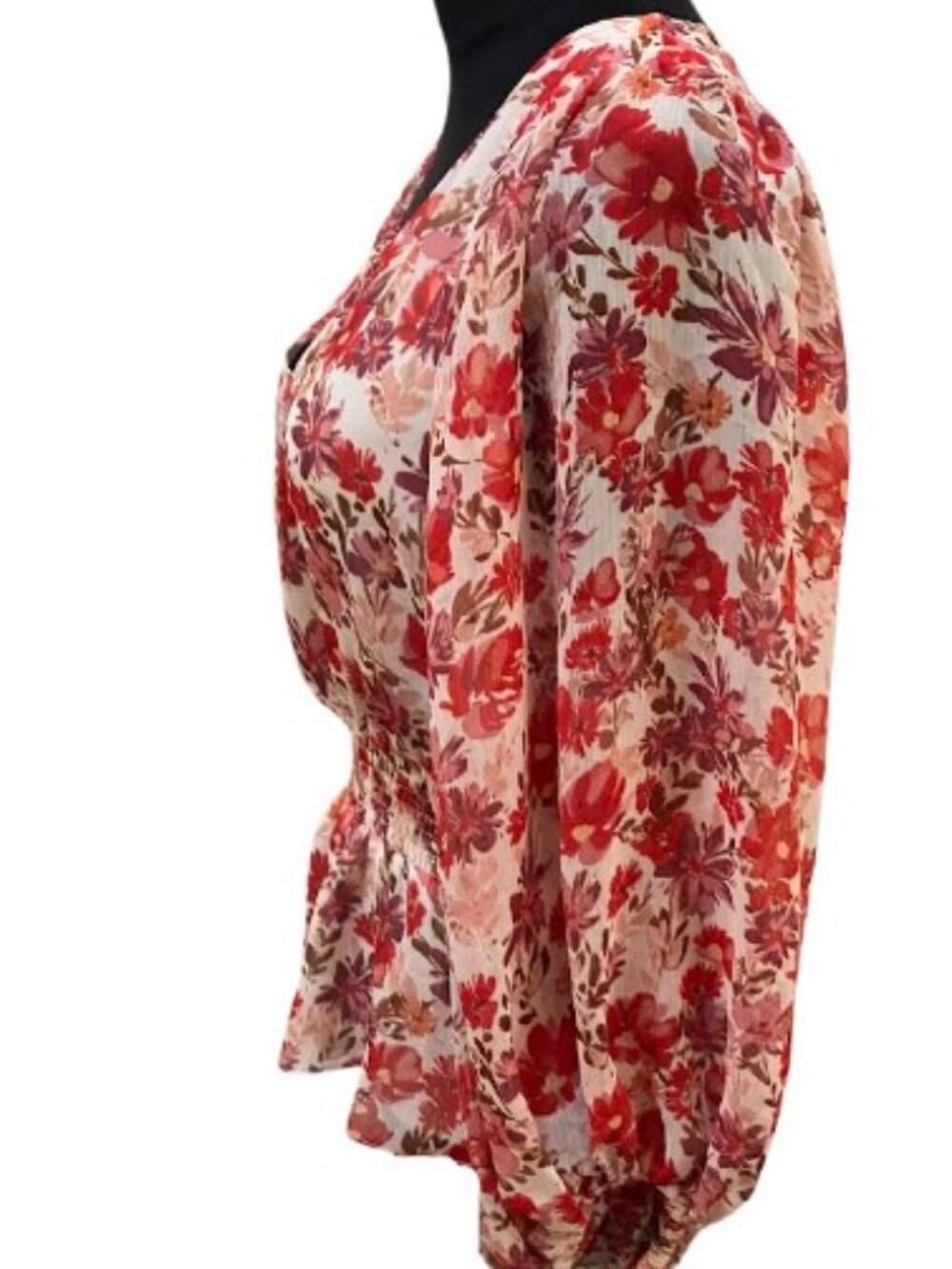 Sam and Jess Floral V-Neck Blouse  Smocked Waist  Casual Wear  Size PL  Like New - Picture 4 of 9